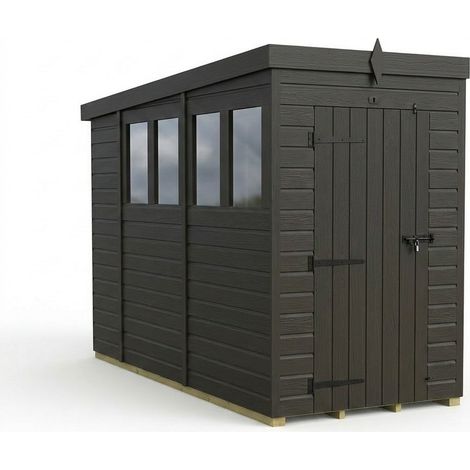 4ft x 10ft Composite Pent Garden Shed Single Door With Windows - Composite - L122 x W305 x H210 cm - Grey
