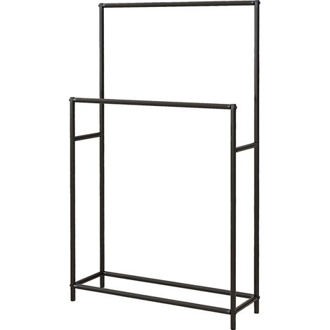 Porte-serviette Porte-serviettes sur pied, 2 barres, antirouille, 66 x 20 x 110 cm, noir (1/5)