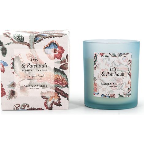 Duftkerze Laura Ashley Iris & Patchouli, Aromakerze, HxBxT: 10x9x9 cm, Glas, Paraffinwachs, Geschenkidee