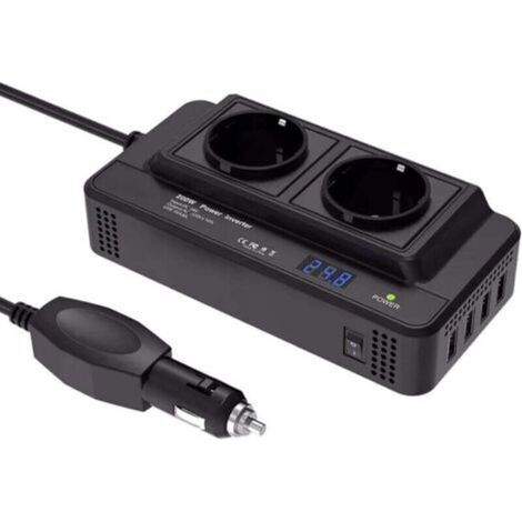 Convertisseur de tension pour voiture 200 W, onduleur 12 V CC vers 220 V CA, avec 2 prises et 4 ports USB à charge rapide, et prise allume-cigare. (1/4)