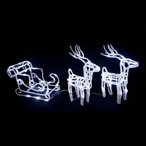 Slitta di Babbo Natale con 2 Renne Illuminata 146 LED Bianco Freddo Decorazione Natalizia per Interno e Esterno ip44 (1/4)