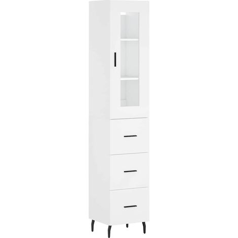 Credenza Madia Buffet Bianca 34,5x34x180 cm in Legno Multistrato CDS69734 (1/5)