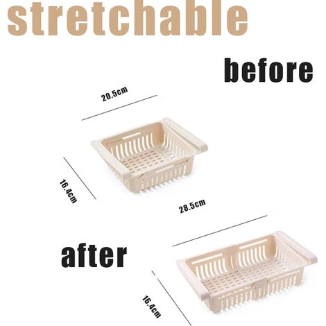(Beige ajustable) Boîte de rangement pour réfrigérateur, tiroir, bac de rangement en plastique, étagère, boîte de rangement pour fruits, œufs et autres aliments, accessoires de cuisine (1/5)