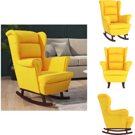 Schaukelstuhl mit Massivholz-Gummibeinen Gelb Samt - Samtsessel - Schaukelstuhl - Esszimmerstuhl - Lounge Chair - Gemütlicher Stuhl (1/5)