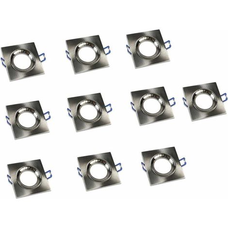 Kit 10 Porta faretti ad incasso quadrato acciaio orientabile per controsoffittatura supporto portafaretto con molle foro 75 mm Argento (1/2)