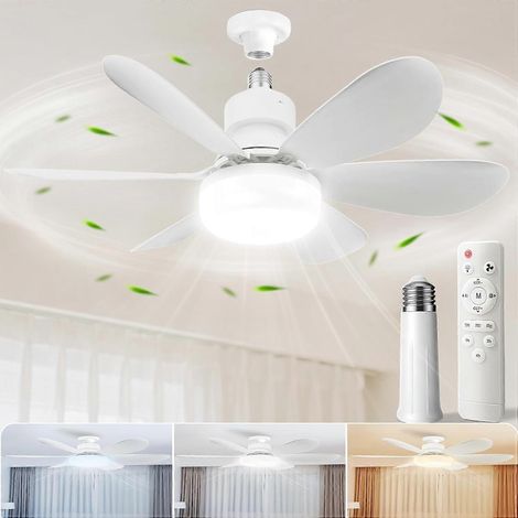 Ventilateur de plafond avec éclairage intégré et télécommande, petit modèle avec éclairage, minuterie intelligente, intensité variable 3 couleurs, douille E26, idéal pour chambre, salon ou garage. (1/4)