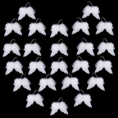Set von 24 Engels-Feder-Flügel-Ornamenten - 5 × 6 Zoll Weiß Mini Engelsflügel Weihnachtsbaum Dekor Hängender Vintage Chic Anhänger für Weihnachtsfeiertagsfeier Dekorationen DIY Basteln und Hochzeitszu (1/5)
