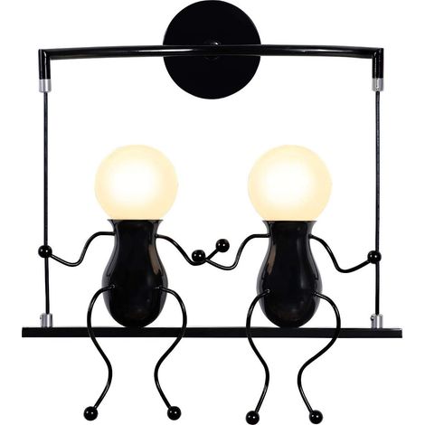 Moderne Humanoid LED Wandleuchte Innen Art Deco 2xE27 Eisen für Kinder Zimmer, Treppen, Flur, Restaurant, Küche (Schwarz)