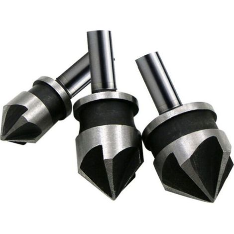 Foret Chanfrein 3 Pièces - Acier Carbone 90° pour Bois Plastique et Alliage d'Aluminium - (1/5)