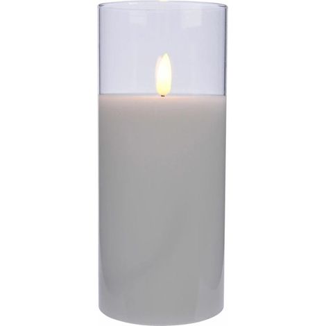Vela LED decorativa de cristal, blanca, 17,5 cm