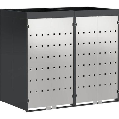 Meuble de rangement à roulettes pour 3 poubelles, couleur anthracite (1/5)