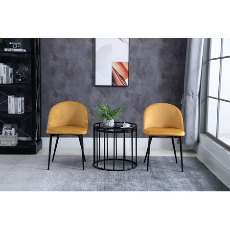 2er-Set Esszimmerstühle, skandinavische Küchenstühle, gepolsterte Samtstühle mit konischen Metallbeinen, für Wohn- und Esszimmer, gelb