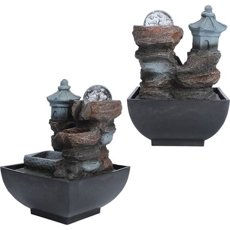 Fontaine décorative créative à LED avec boule de cristal, statue de Bouddha et pompe à eau, socle en résine en forme de lotus. Modèle : 9111, norme européenne 220 V. (1/5)