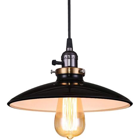 Lampada a Sospensione Industriale in Ferro Lampada da Soffitto E27 Regolabile Metallo Lampadario per Camera da Letto Corridoio- Nero (Senza Lampadine) (1/5)