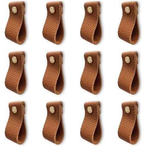 pair Lot de 12 poignee de meuble cuisine, poignée meuble en cuir, poignée de porte avec écrous vis, anti-collision bouton de porte de armoire tiroir commodes, Beau cadeau, brun (1/5)