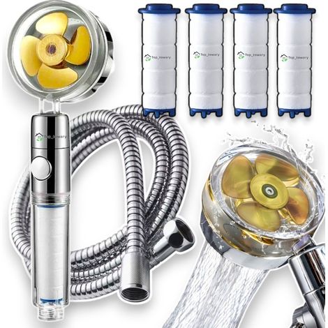SOFFIONE DOCCIA TURBO ECONOMICO CON VENTOLA A TURBINA + TUBO FLESSIBILE + 4 FILTRI