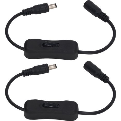 2 câbles d'alimentation CC 12V avec interrupteur, 29 cm, connecteurs mâle-femelle, pour bande LED, caméra CCTV, pompe à eau (1/5)
