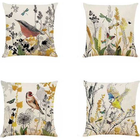 Housse Coussin - 45x45 cm - Lin Mélangé - Pour Canapé Salon Chambre Extérieur - Lot de 4 (1/5)