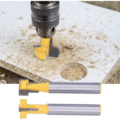 Ensemble de 2 pièces : fraise à bois de type T à queue de 1/4, 9,52 mm + 12,7 mm, fraise à trou de serrure. (1/5)