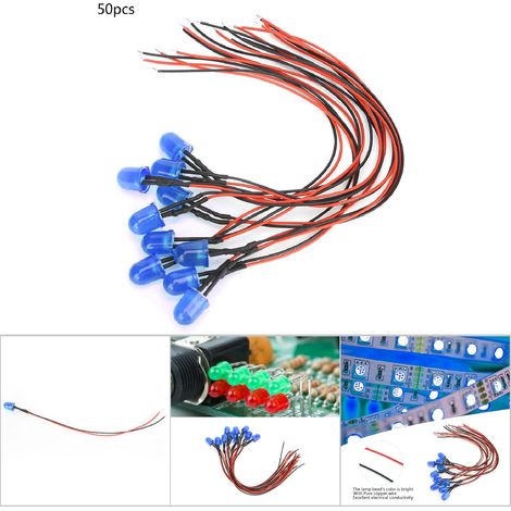 50 pièces de LED chromatiques 12V 0.06W 10mm avec câbles 20CM 26AWG pour accessoires industriels bleus (1/5)