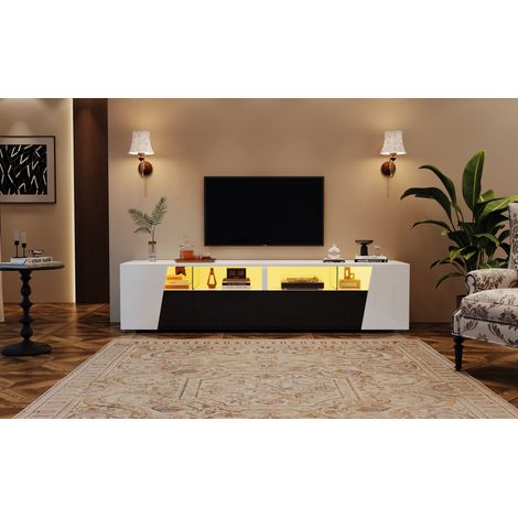18038,545 cm. Meuble de salon en acier poli. Meuble de télévision avec éclairage LED. Plateau de montage pour la télévision. Meuble de rangement pour la télévision. (1/5)