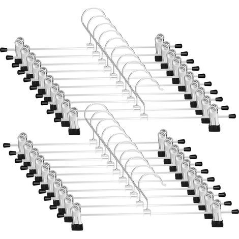 20 Cintres, Chrome, Pinces Antidérapantes, Acier Inoxydable, Réglables 360°, Pour Garde-Robe (1/5)