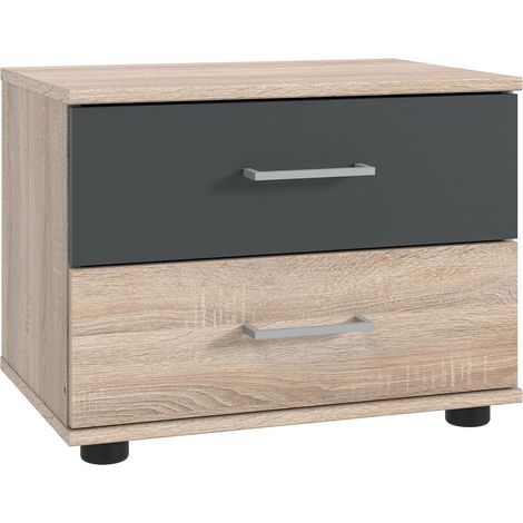 Nachttisch 52 cm breit modern in Eiche sägerau mit graphit TREVISO-43 (1/2)