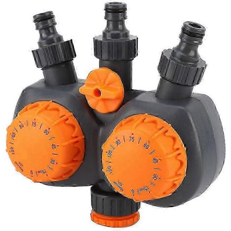 Minuteur d'arrosage mécanique double sortie G3/4 avec vanne métallique, compatible avec les systèmes d'arrosage. (1/5)