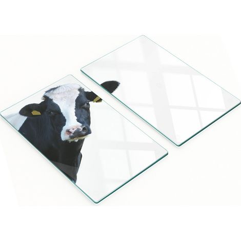 Juego de tablas de cocina de vidrio templado con estampado de vaca, 2 x 30 x 52 cm.