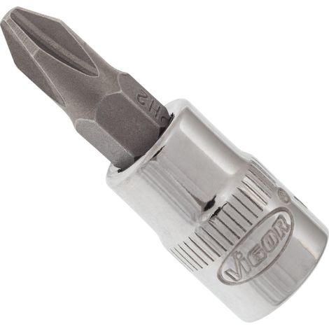 VIGOR Innenvierkant Antrieb 6,3 = 1/4 Zoll Schraubendreher-Einsatz Kreuzschlitz-Profil (PH) V2437N ∙ Vierkant hohl 6,3 mm (1/4 Zoll) ∙ Kreuzschlitz Profil PH ∙ PH 2 ∙ Gesamtlänge: 38 mm (1/3)