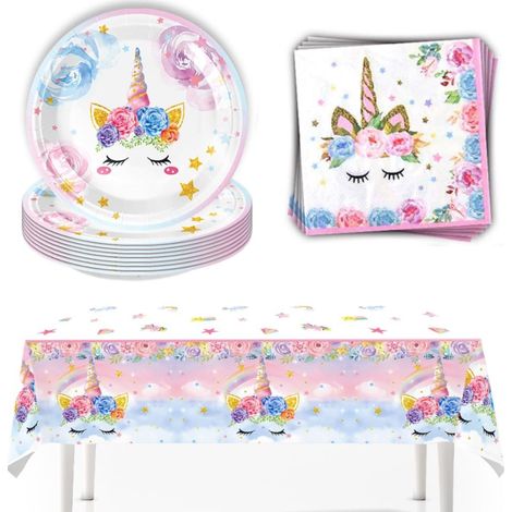 41 Pcs Vaisselle Jetable Anniversaire Licorne Vaisselle Anniversaire Fille Jetable Assiettes + Serviette +Nappe de Fête pour Fête Décorations Noël (1/5)