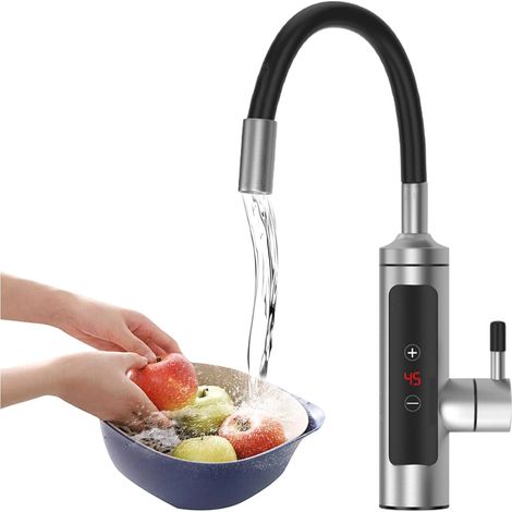 Calentador de agua instantáneo sin tanque, 110 V, giratorio 360°, mini calentador de agua eléctrico con pantalla LED para cocina y baño. (1/5)
