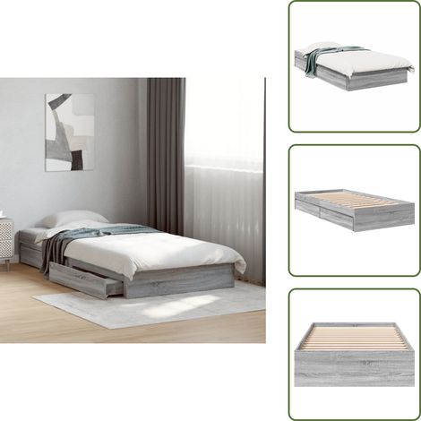 Bettgestell mit Schubladen Grau Sonoma 90x190 cm Holzwerkstoff - Bettsofa - Holzbettrahmen - Doppelbett - Einzelbett - Boxspringbett