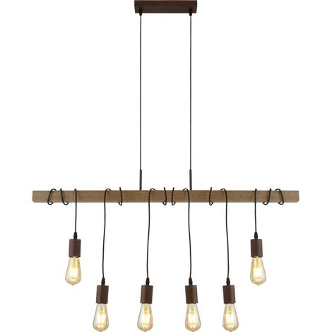 Searchlight Barn Suspension à 6 lampes en métal noir et bois (1/5)