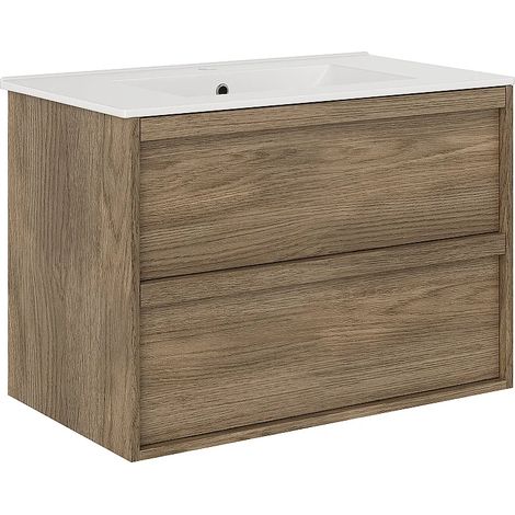 Mobile lavabo sospeso con lavabo da incasso - Naturale scuro - 80 cm - UBRILA (1/5)
