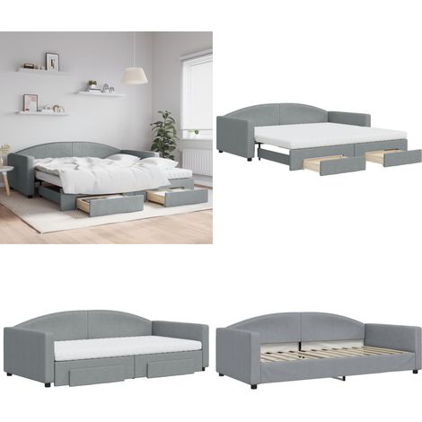 Tagesbett Ausziehbar mit Schubladen Hellgrau 100x200 cm Stoff - Sofa - Tagesbett - Gästebett - Schlafsofa - Doppelbett - Home & Living