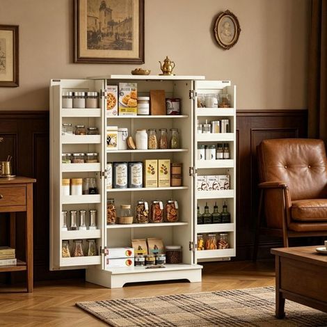 Meuble de Rangement Buffet de Cuisine grand format compartiments bien organisés rangement de provisions style élégant (1/5)