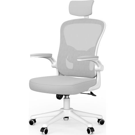 Office Chair Ergonomic Desk Chair Executive Swivel Computer Chair with Headrest Max Load 150kg Grey/White (1/5)