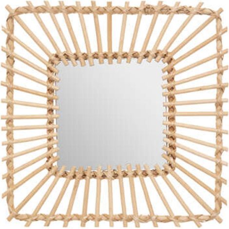 Miroir Mural Design "Rotin Carré" 40cm Beige (1/3)