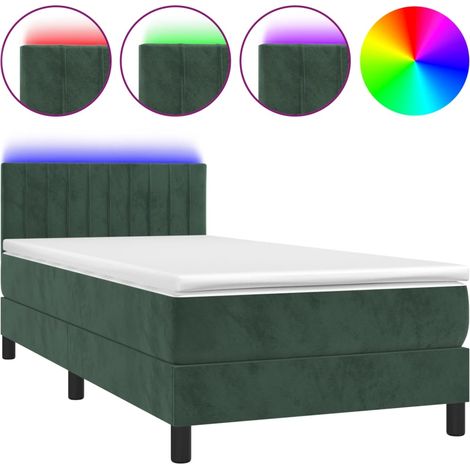 Lit à sommier tapissier et matelas et LED Vert foncé 90x190 Velours (1/5)