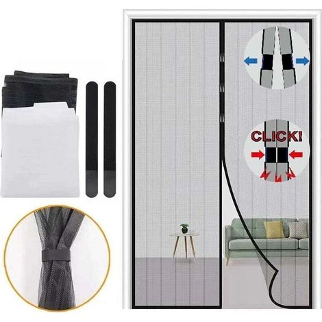 Enowelir Moustiquaire Porte Fenetre, 120 x 220 CM - Maille Fine NOIRE Rideau Anti Mouche, se ferme tout seul (1/4)
