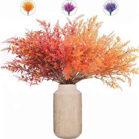 12 Paquets Fleurs Artificielles Exterieur, Buissons de Lavande Artificielle Résistantes aux UV, Fausses Fleurs pour Maison Mariage Décoration (Orange) (1/5)