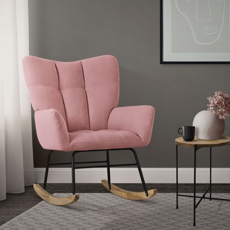ML-Design Schaukelsessel Rosa, Schaukelstuhl mit Bezug in Frottee-Optik, Gepolsterter Schwingsessel mit Holzkufen, Relaxsessel mit Armlehnen für Wohnzimmer/Schlafzimmer/Balkon, Relaxstuhl Ohrensessel (1/5)