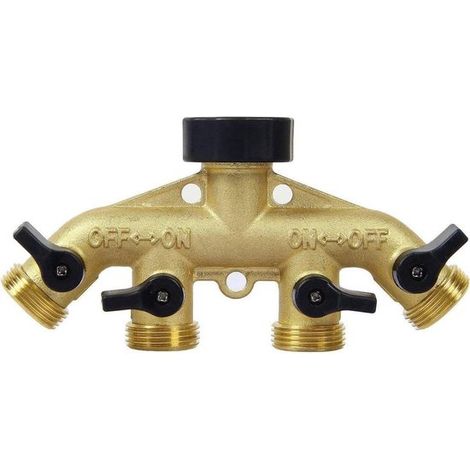 Raccord de robinet en Y - Séparateur de robinet - Distributeur d'eau 4 voies - Raccord pour robinet extérieur - Adaptateur d'eau - Laiton (1/3)