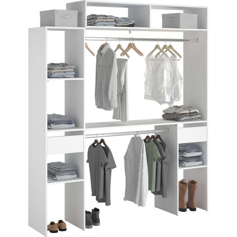 Vestidor Modular Abierto Custom para Dormitorio en Color Blanco Incluye Modulo C + F con 7 Estantes, 2 Cajones y 2 Barra 178x203 cm (1/4)