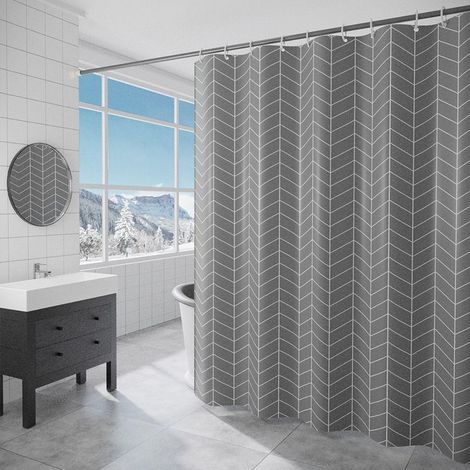 Rideau de Douche Tissu Polyester Lavable en Machine Rideau Salle de Bain Baignoire avec 12 Crochets Imperméable 180 x 180 cm Gris (1/5)