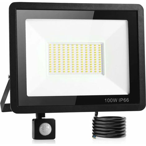 100W Led Projecteur Exterieur Detecteur,Ip66 imperméable luminaire Exterieur Detecteur,Lumière blanche froide,Largement Utilisé Dans Les Garages, Les Jardins, Les Jardins de Devant, etc. Classe énerg (1/5)