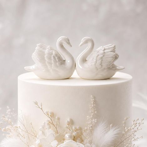 2pcs Décorations Gâteau Cygne Céramique, Blanches Figurines Forme Cygne Babioles pour Étagères Bibliothèque Maison Table Centre Pièce Mariage Douche Mariée Fête Décoration Gâteau Fournitures (1/5)