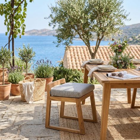 Naturel Sedia da tavolo per esterni in teak massiccio, 50x59,5x56 cm, con cuscini grigio perla, senza schienale (NATOFCH50S)