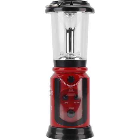 Radio-lanterne à manivelle rechargeable USB multifonctionnelle avec radio AM/FM d'urgence et lampe torche LED pour le camping et la randonnée (rouge)